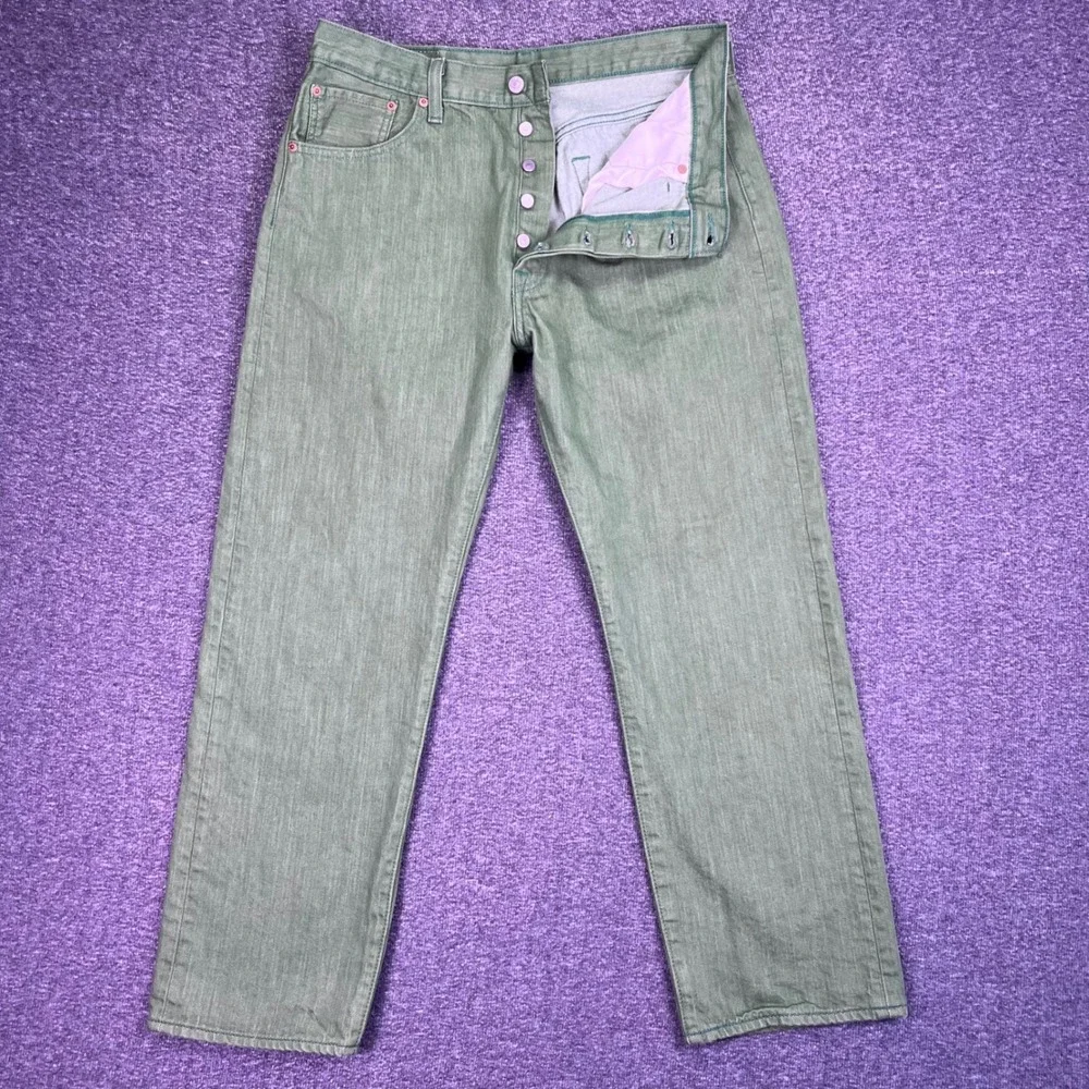 Levis 501 Original Jeans Mens 36x30 Green Straight Classic Button Fly Fits34x28